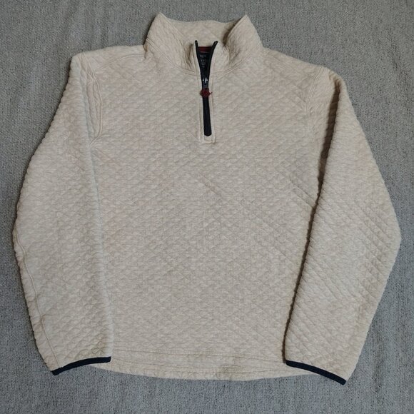 J. Crew Tops - J Crew Fleece Pullover Womens Size Medium Oatmeal Diamond Quilted Authentic Zip
